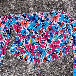 Pink Lily Colorful Floral Off-Shoulder Blouse